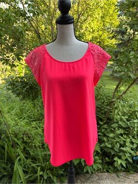 Express Bright Pink Sequin Cap-Sleeve Blouse